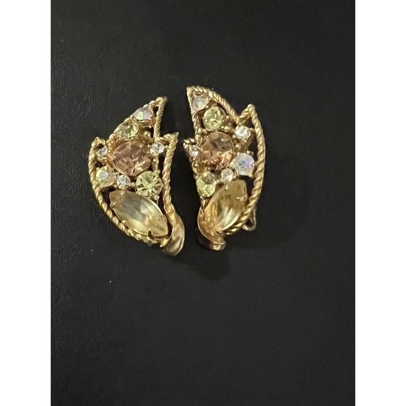 Emmons Jewelry - VTG Emmons earrings MULTICOLOR RHINESTONE AMBER GLOW  openwork Climber